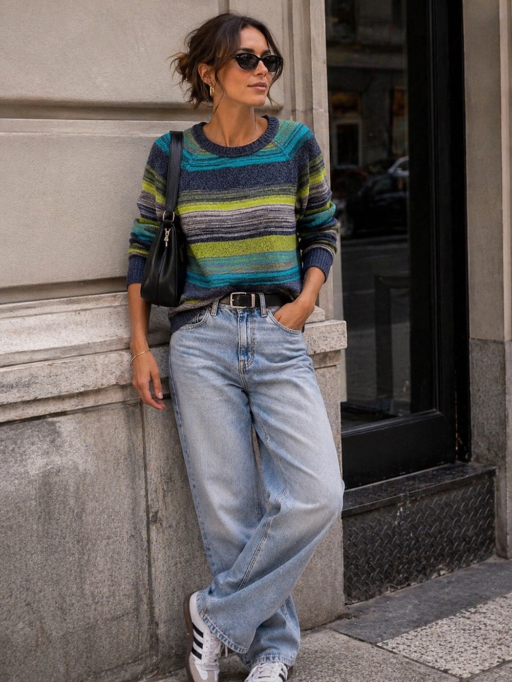 Eddie Bauer Marled Striped Crewneck Sweater - Grunge / Indie / Urban Size L